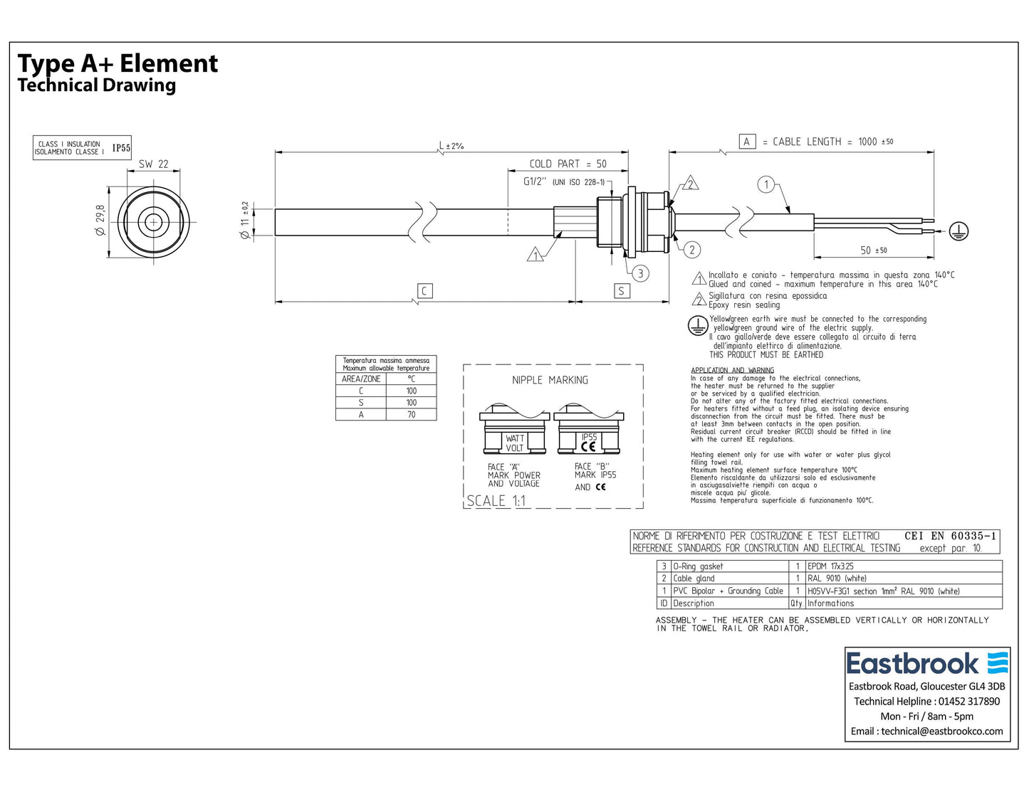 Eastbrook Type A Plus Heating Element - 150 Watt