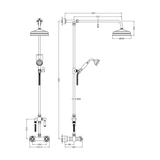Old London Brushed Brass Traditional Thermostatic Bar Shower Valve