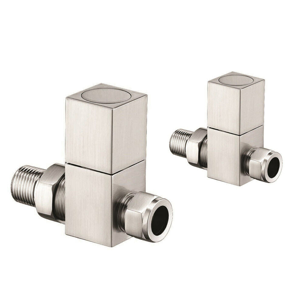 Straight Brushed Chrome Manual Square Radiator Valves (Pair) SQBRSTR