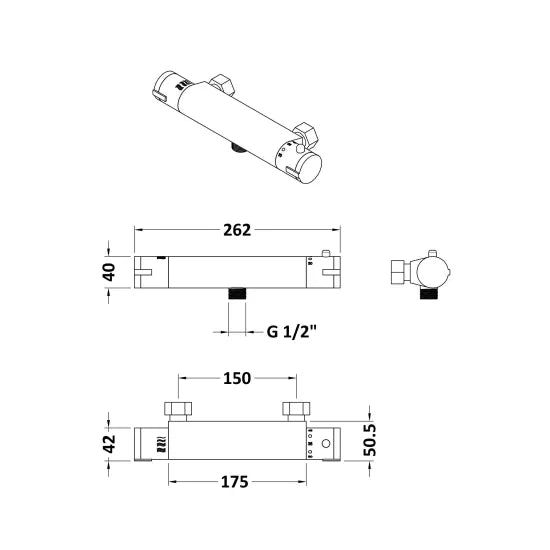 Nuie Chrome Round Thermostatic Bar Shower Valve