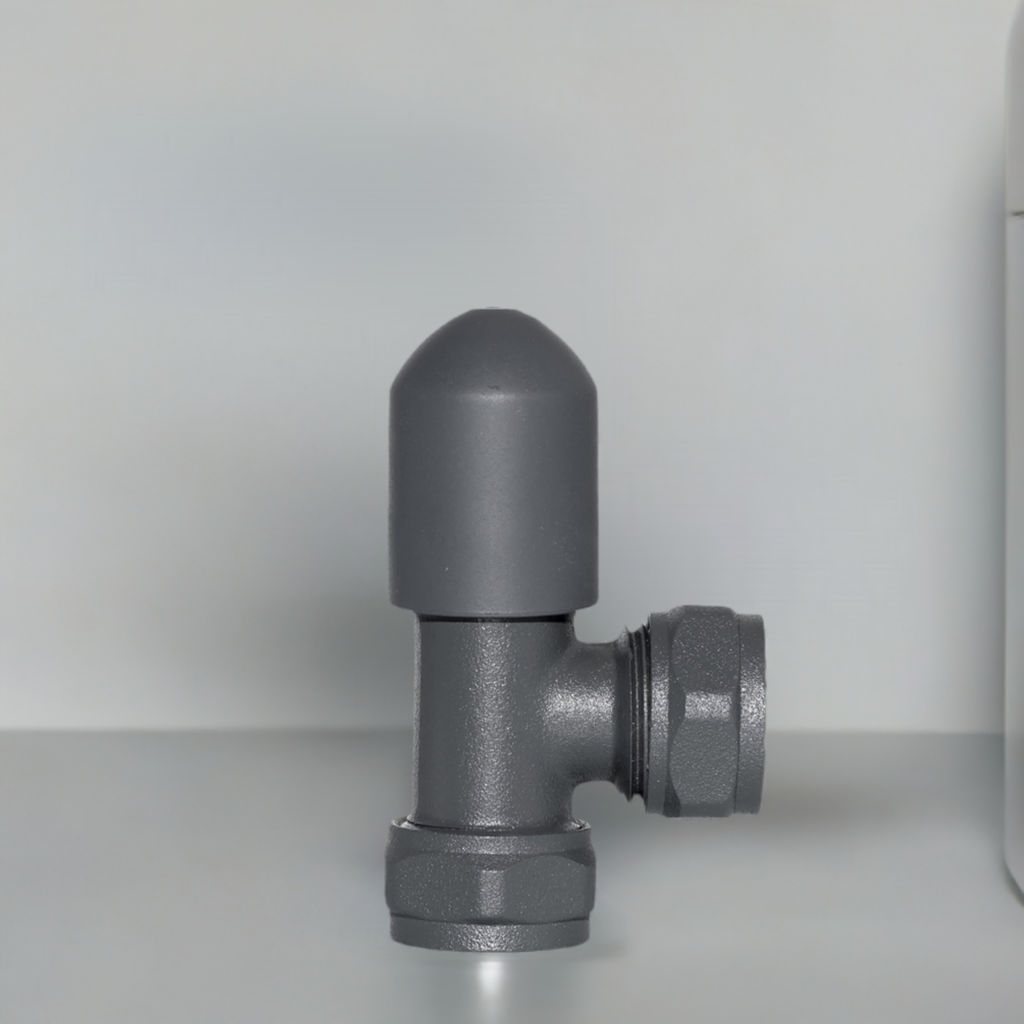 Angled Anthracite Thermostatic Radiator Valves & Lockshield 15mm (pair)