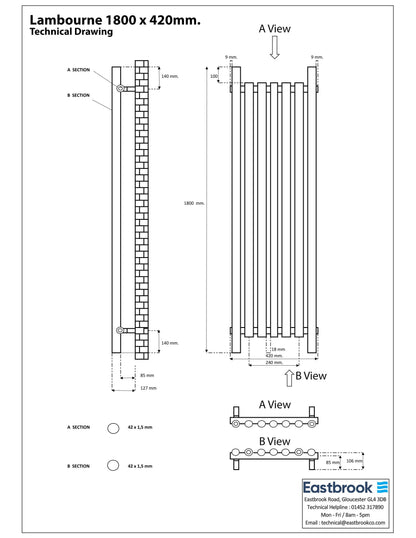 Eastbrook Lambourne Chrome Designer Radiator 1800mm x 420mm 89.1701