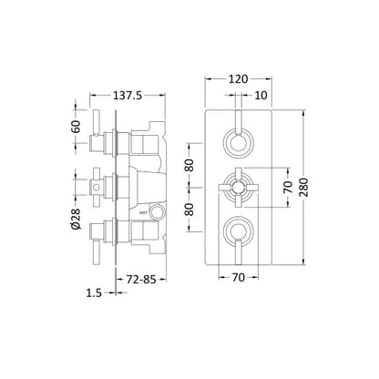 Hudson Reed Tec Pura Chrome Triple Thermostatic Shower Valve With Diverter