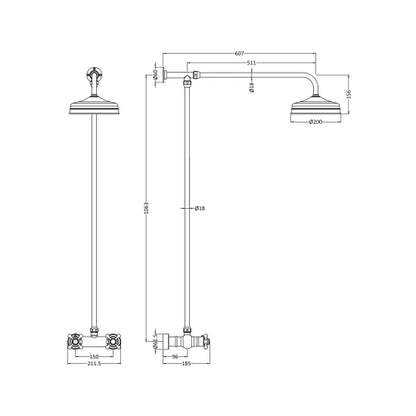 Old London Chrome Thermostatic Bar Shower Valve & Rigid Riser