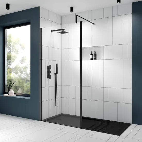 Nuie Matt Black Square Fixed Shower Head - 200mm