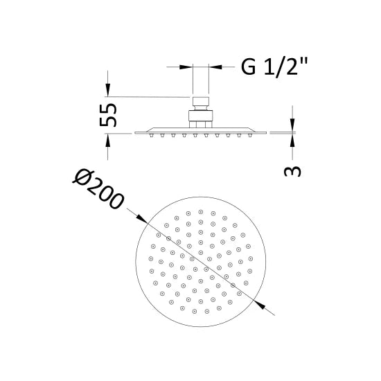Nuie Brushed Brass Round Fixed Shower Head - 200mm