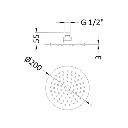 Nuie Brushed Brass Round Fixed Shower Head - 200mm