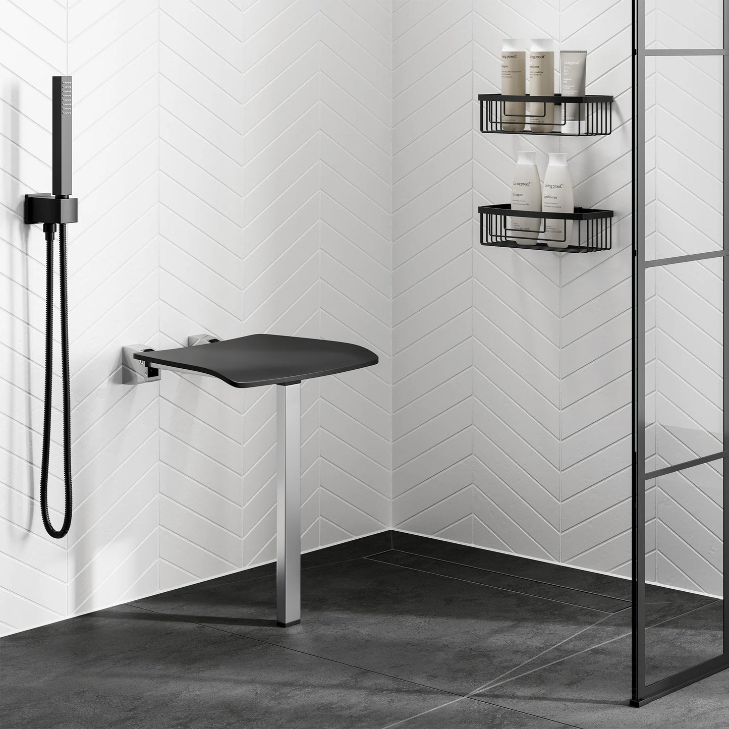 HIB Shower Seat with Support Leg - Dark Grey