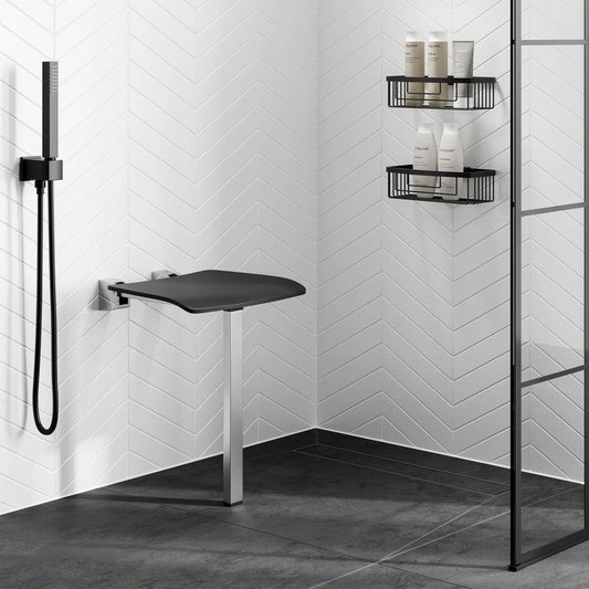 HIB Shower Seat with Support Leg - Dark Grey