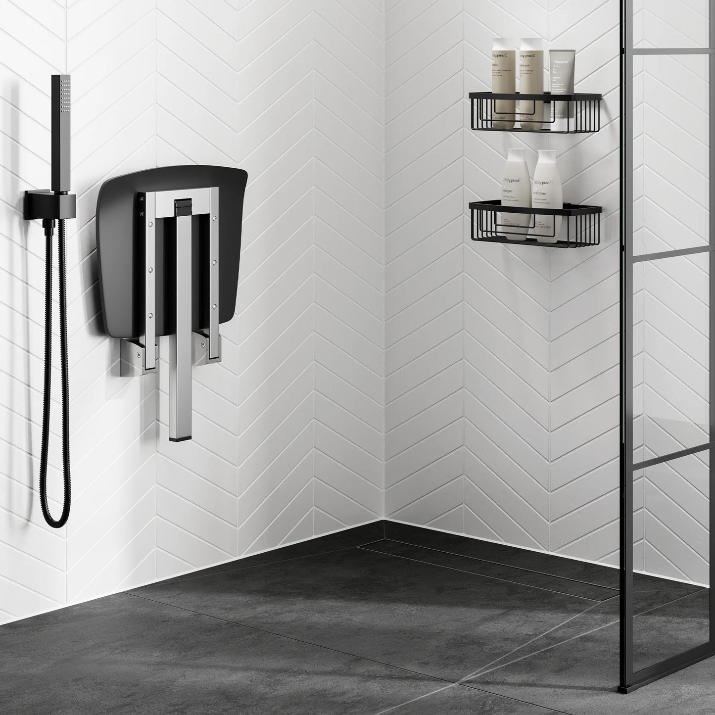 HIB Shower Seat with Support Leg - Dark Grey