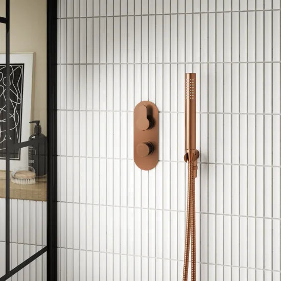 Nuie Arvan Brushed Bronze Twin Thermostatic Shower Valve