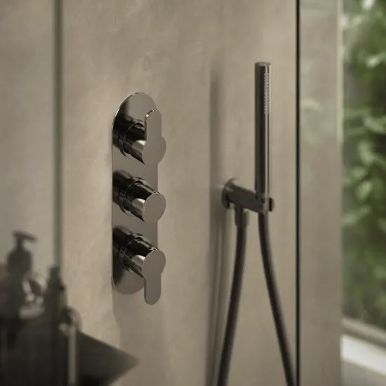 Nuie Arvan Brushed Pewter Triple Thermostatic Shower Valve