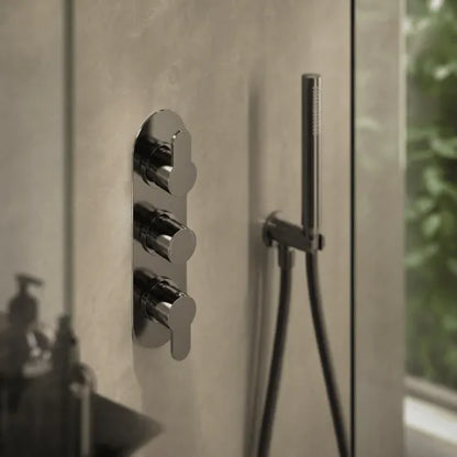 Nuie Arvan Brushed Pewter Triple Thermostatic Shower Valve