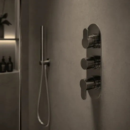 Nuie Arvan Brushed Pewter Triple Thermostatic Shower Valve