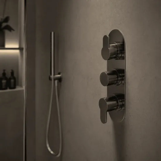 Nuie Arvan Brushed Pewter Triple Thermostatic Shower Valve