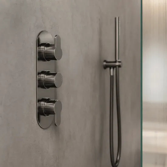 Nuie Arvan Brushed Pewter Triple Thermostatic Shower Valve