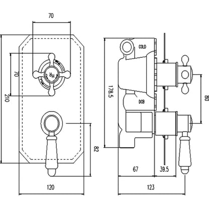 Old London Topaz Twin Concealed Shower Valve - Chrome