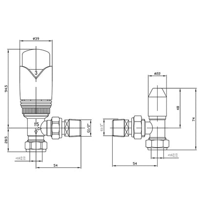 BiWorld Wave Silver Nickel TRV & Lockshield Twin Pack Technical Image EV-E15TPSN