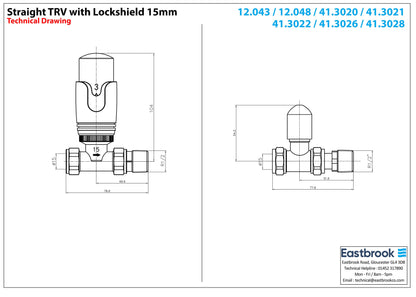 Eastbrook Biava Straight Chrome Thermostatic Radiator Valve & Lockshield 15mm (pair)