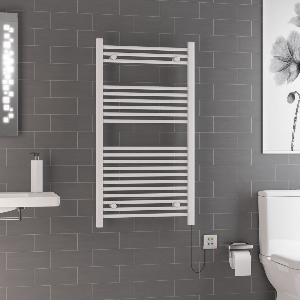 Eastbrook Biava Straight Gloss White Dry Electric Towel Rail 1100mm x 600mm