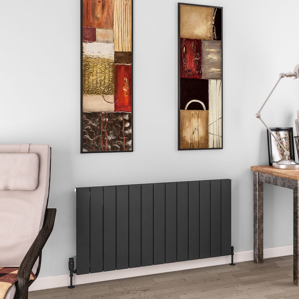 Eastbrook Charlton Matt Anthracite Horizontal Aluminium Radiator 600mm High x 1230mm Wide