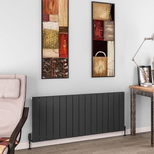 Eastbrook Charlton Matt Anthracite Horizontal Aluminium Radiator 600mm High x 1420mm Wide