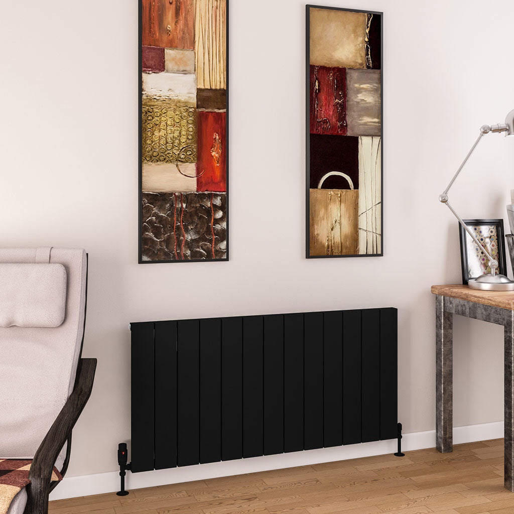 Eastbrook Charlton Matt Black Horizontal Aluminium Radiator 600mm High x 1230mm Wide