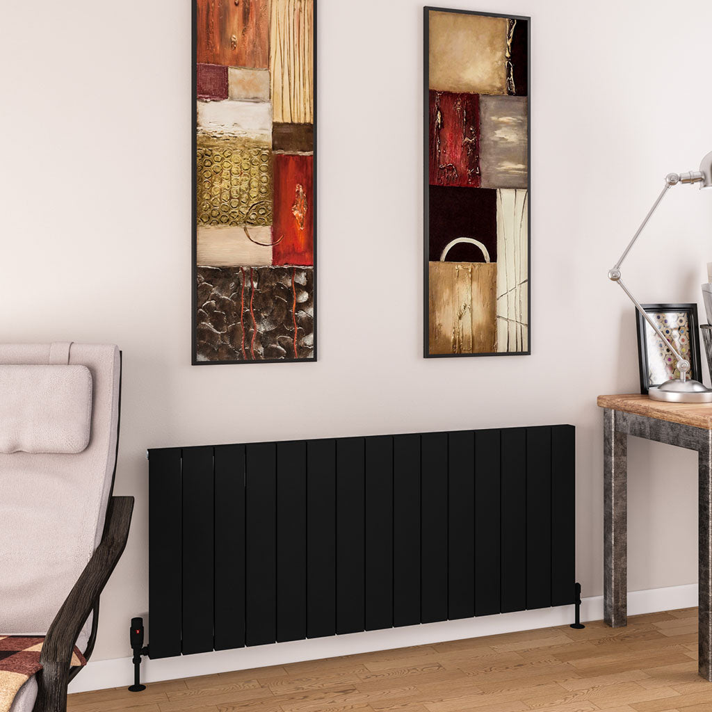 Eastbrook Charlton Matt Black Horizontal Aluminium Radiator 600mm High x 1420mm Wide