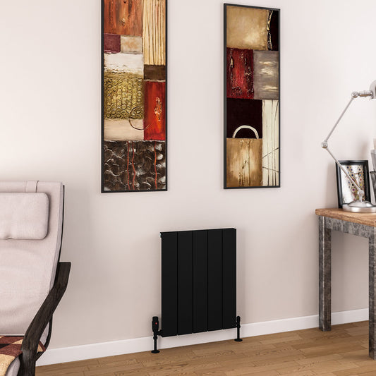 Eastbrook Charlton Matt Black Horizontal Aluminium Radiator 600mm High x 470mm Wide