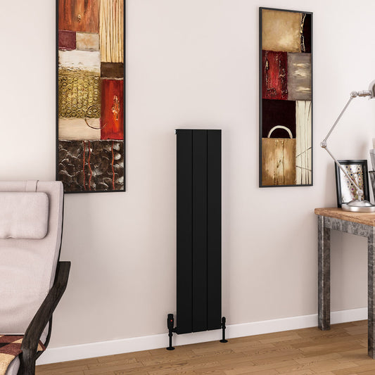 Eastbrook Charlton Matt Black Vertical Aluminium Radiator 1200mm High x 280mm Wide