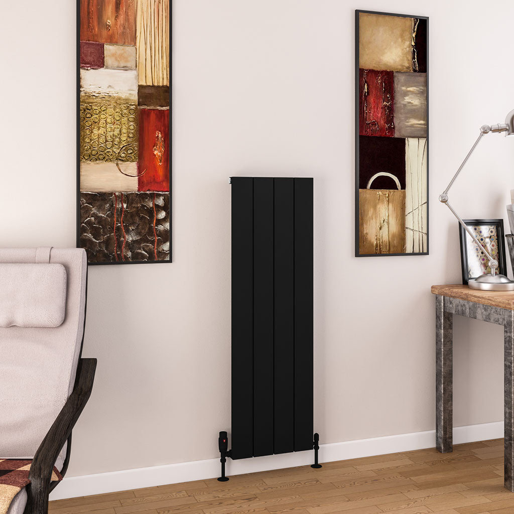 Eastbrook Charlton Matt Black Vertical Aluminium Radiator 1200mm High x 375mm Wide