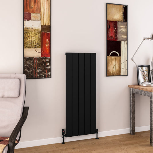 Eastbrook Charlton Matt Black Vertical Aluminium Radiator 1200mm High x 470mm Wide