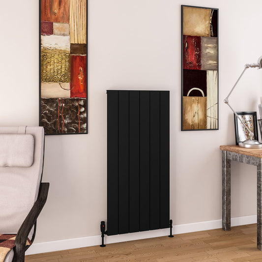 Eastbrook Charlton Matt Black Vertical Aluminium Radiator 1200mm High x 565mm Wide