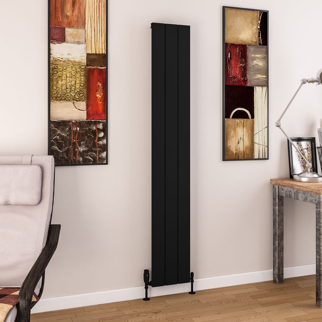 Eastbrook Charlton Matt Black Vertical Aluminium Radiator 1800mm High x 280mm Wide