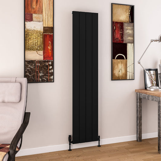 Eastbrook Charlton Matt Black Vertical Aluminium Radiator 1800mm High x 375mm Wide