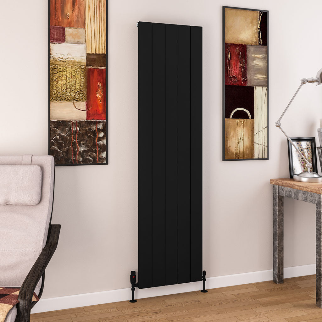 Eastbrook Charlton Matt Black Vertical Aluminium Radiator 1800mm High x 470mm Wide