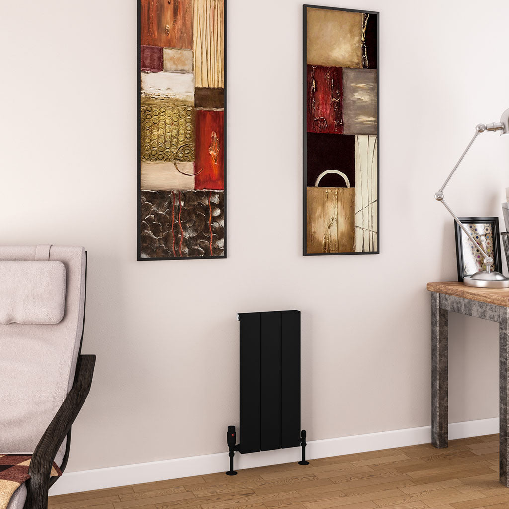 Eastbrook Charlton Matt Black Vertical Aluminium Radiator 600mm High x 280mm Wide