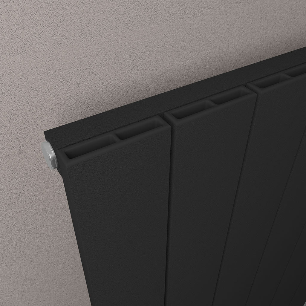 Eastbrook Charlton Matt Black Vertical Aluminium Radiator 600mm High x 280mm Wide Close Up Image