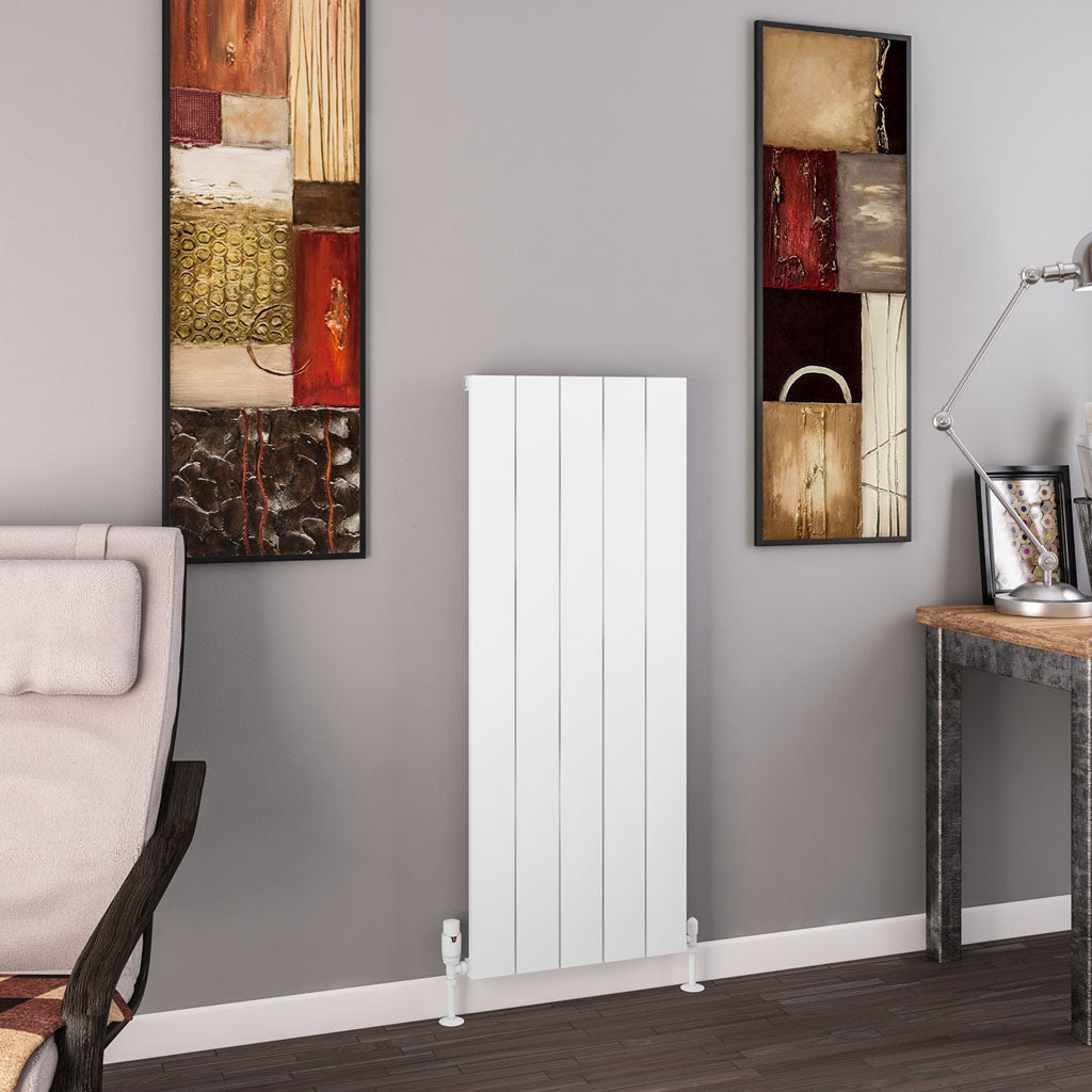 Eastbrook Charlton Matt White Vertical Aluminium Radiator 1200mm High x 470mm Wide