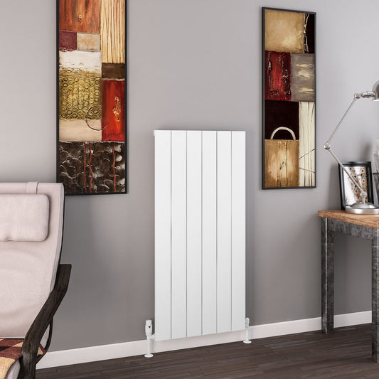 Eastbrook Charlton Matt White Vertical Aluminium Radiator 1200mm High x 565mm Wide