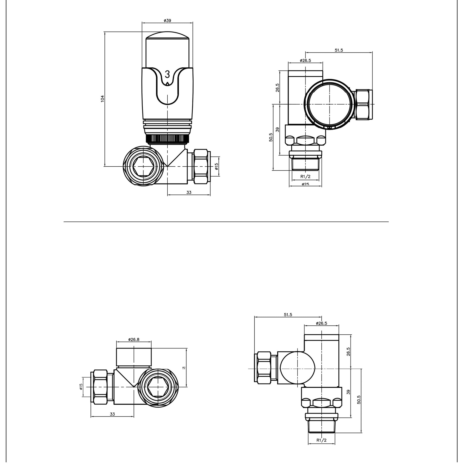 Eastbrook Chrome 15mm Corner Dual Fuel TRV & Lockshield Valve