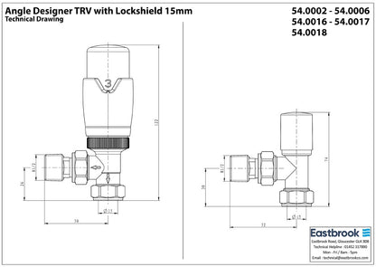 Eastbrook Darlington Angled Matt Black Bi-Directional TRV with Lockshield 15mm (pair) Technical Image