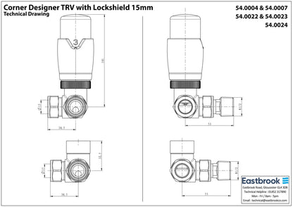 Eastbrook Darlington Corner Chrome Bi-Directional TRV with Lockshield 15mm (pair) Technical Image