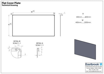 Eastbrook Gloss White Flat Panel Radiator Cover Plate 300mm High x 1000mm Wide Technical