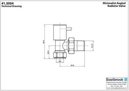 Eastbrook Minimalist Angled Chrome Manual Radiator Valves 15mm (Pair) Technical Image