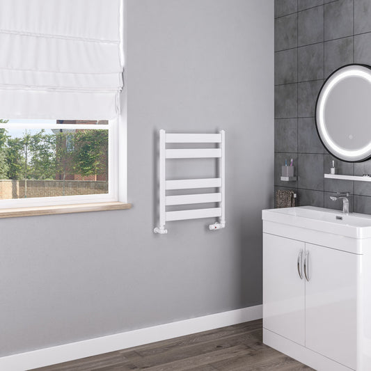 Eastbrook Pelago Matt White Aluminium Towel Rail 600mm High x 500mm Wide