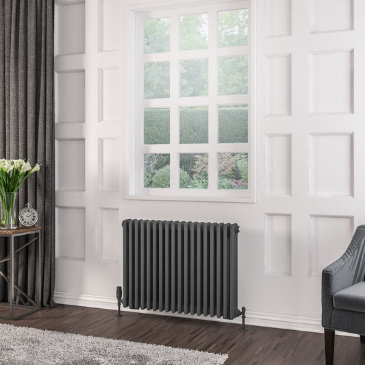 Eastbrook Rivassa Horizontal Matt Anthracite 3 Column Traditional Radiator 600mm x 833mm