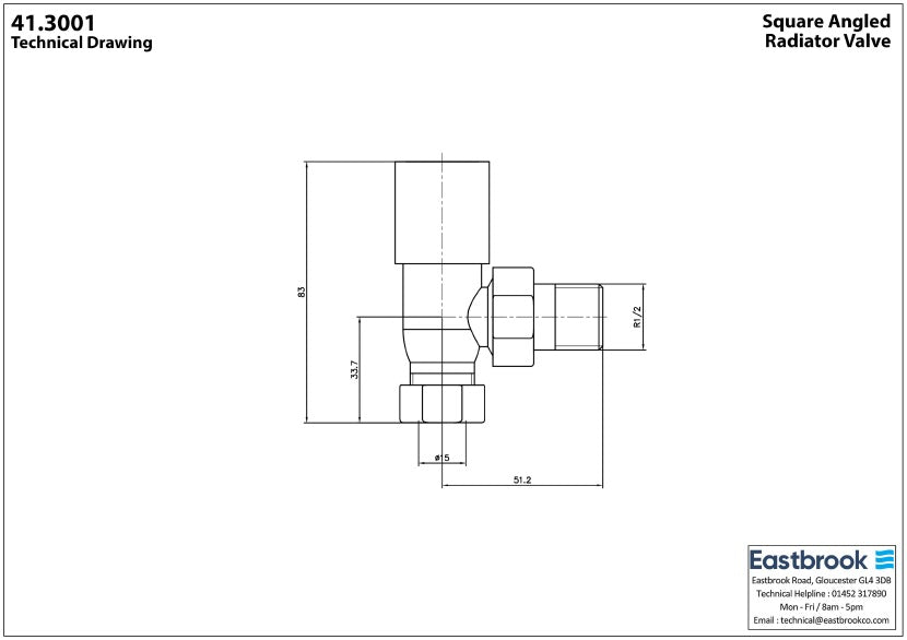 Eastbrook Square Angled Chrome Manual Radiator Valves 15mm (Pair) Technical image