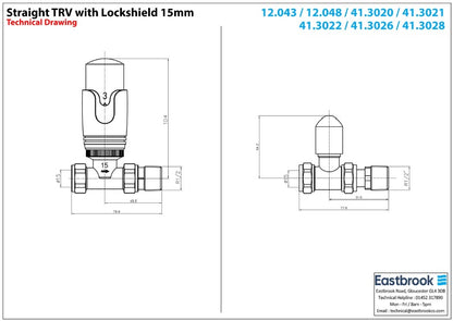 Eastbrook Straight Matt White Thermostatic Radiator Valve & Lockshield 15mm (pair) Technical Image