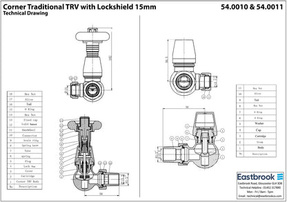 Eastbrook Traditional Corner Chrome TRV with Lockshield 15mm (pair) Technical Image